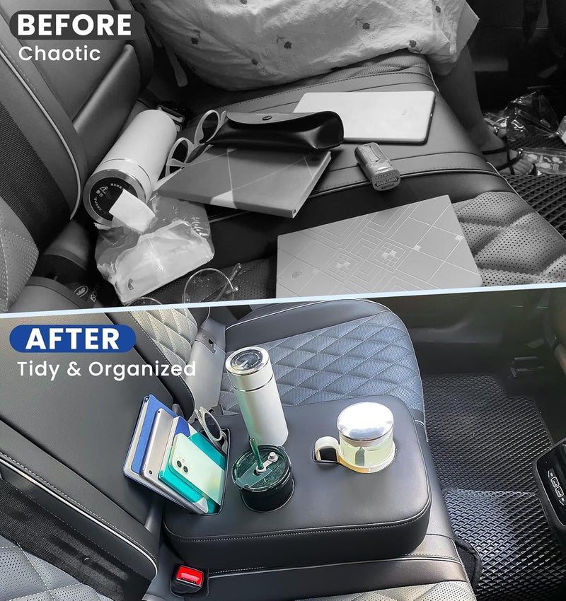 Sinvanho Car Cup Holder, Back Seat Cup Holder for Car, PU Leather Couch Sofa Bed Cup Holder Expander Tray, Boat Tray, Organizer for Trucks, Minivans, SUVs, RVs, Vehicles, Holds Drinks, Remote, Snacks - Image 3